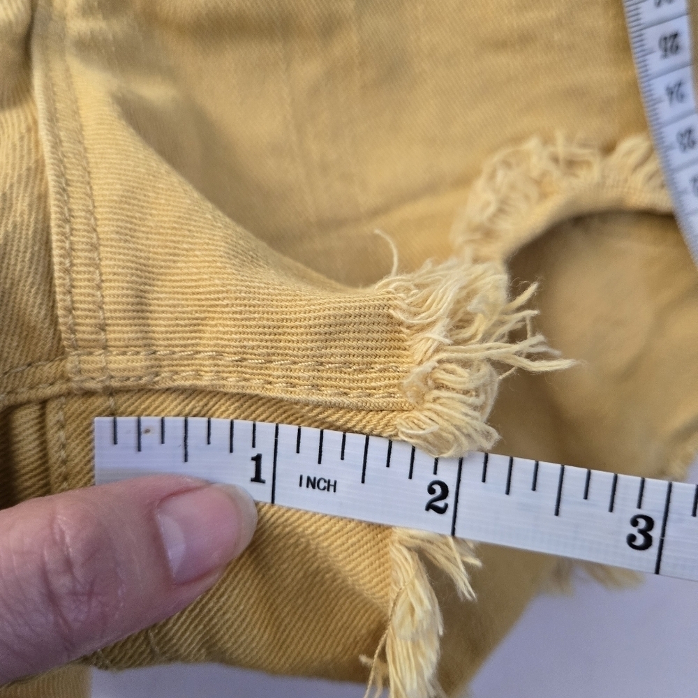Roxy mustard yellow denim cutoff distressed mid ti low rise short shorts sz 26 - Picture 7 of 10
